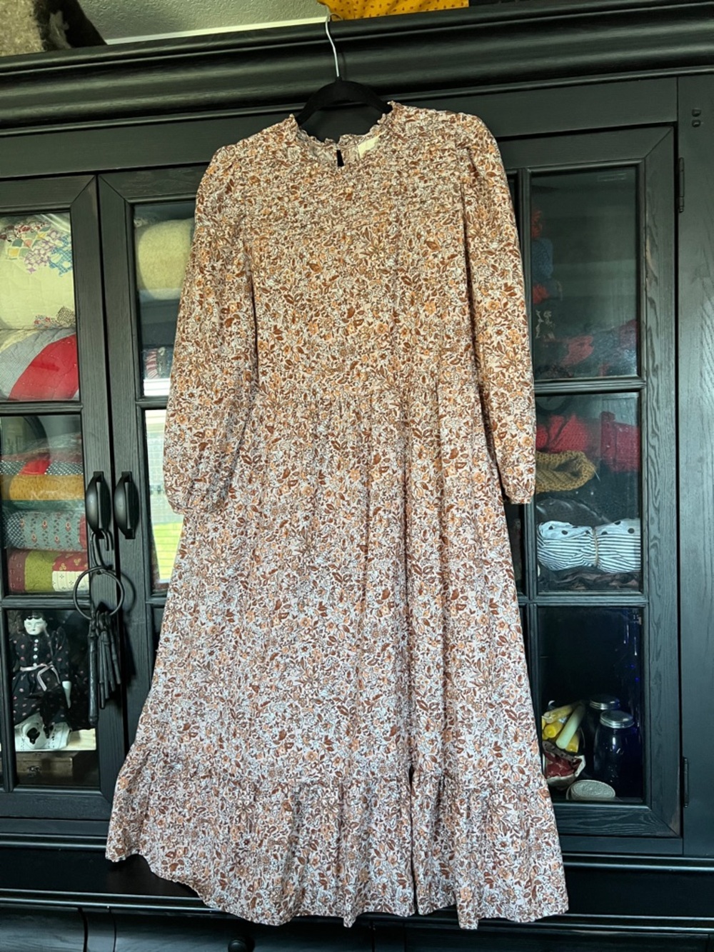 Universal Thread Floral Midi Dress in Brown and Cream